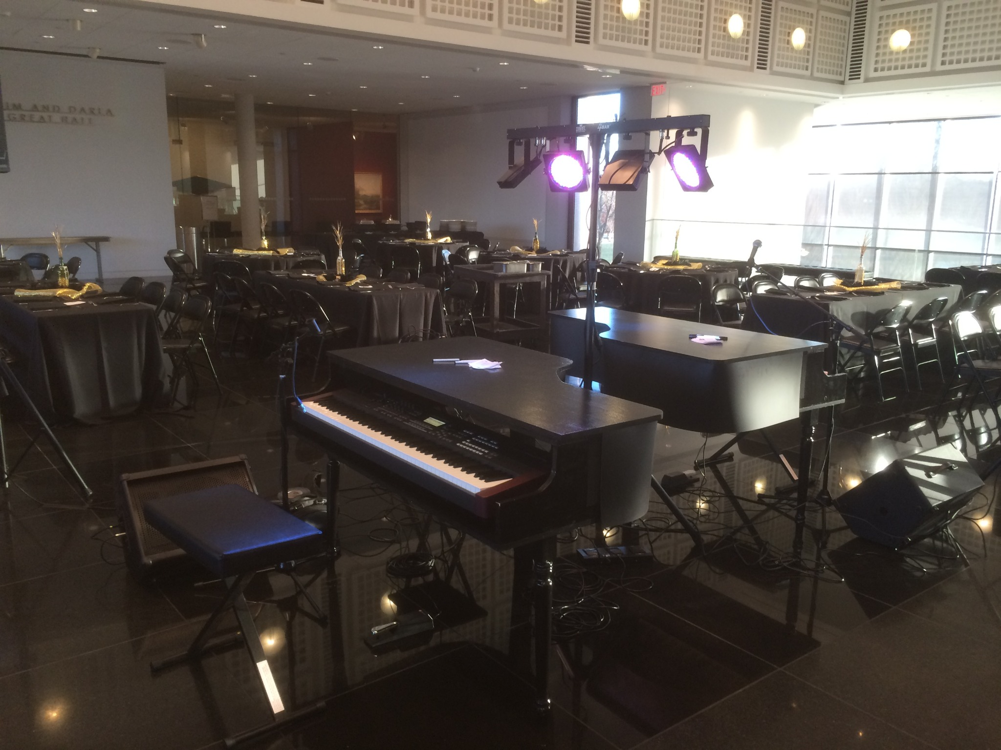Dueling piano setup in an upscale event venue